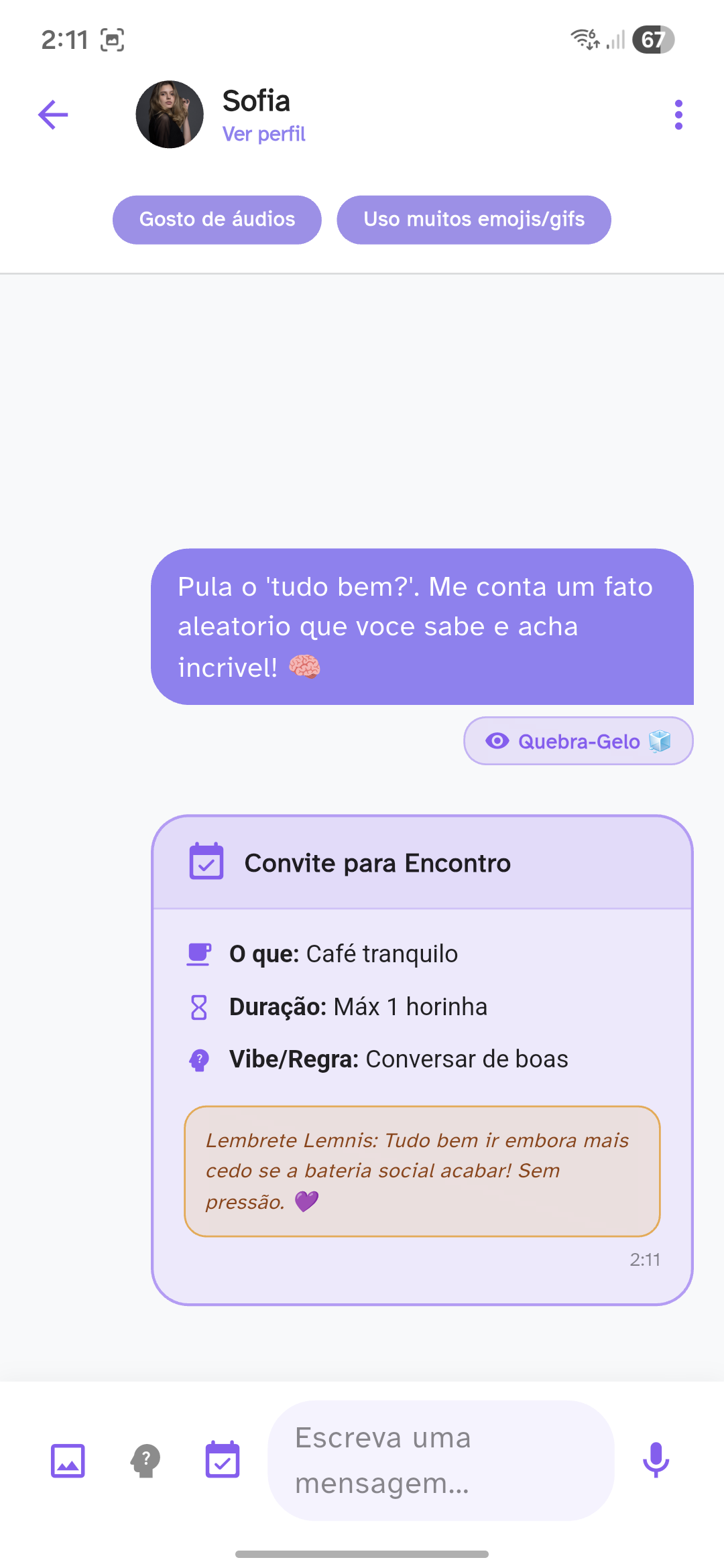 Tela de Chat e Convite Lemnis